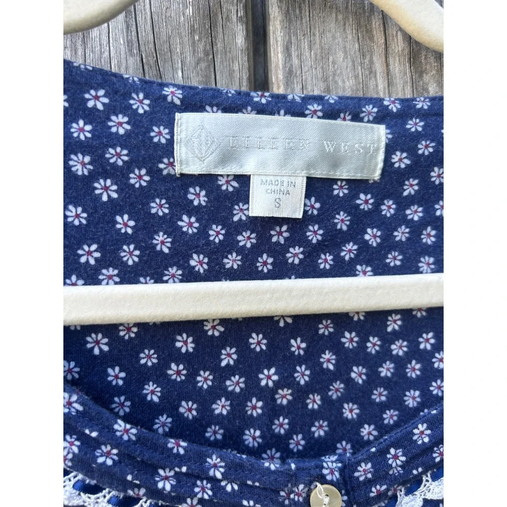 Eileen West Floral Sleep Shirt Tunic‎ Women's Small Cottagecore Lace Nightgown